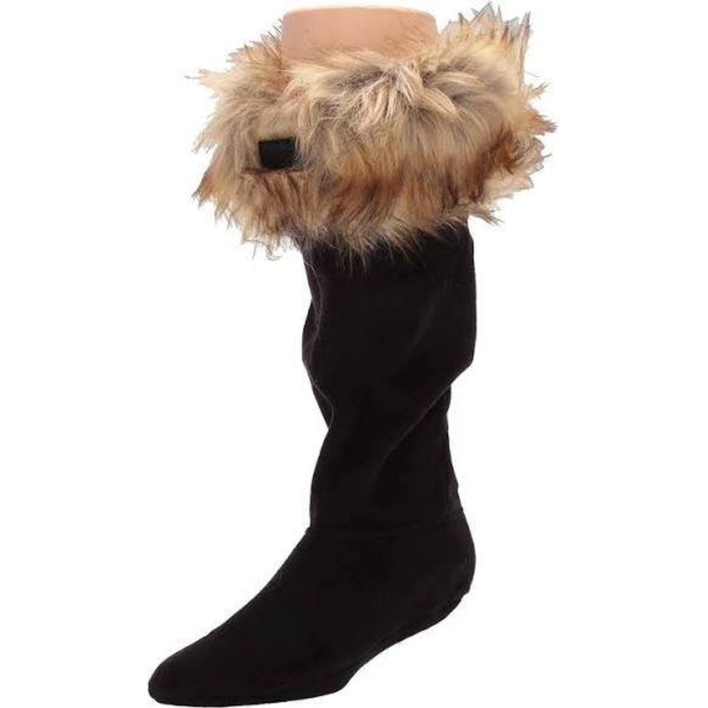 Hunter Boot Socks Women L Black Tawny Faux Fur Cuff Tall Liner Apres Ski Cozy